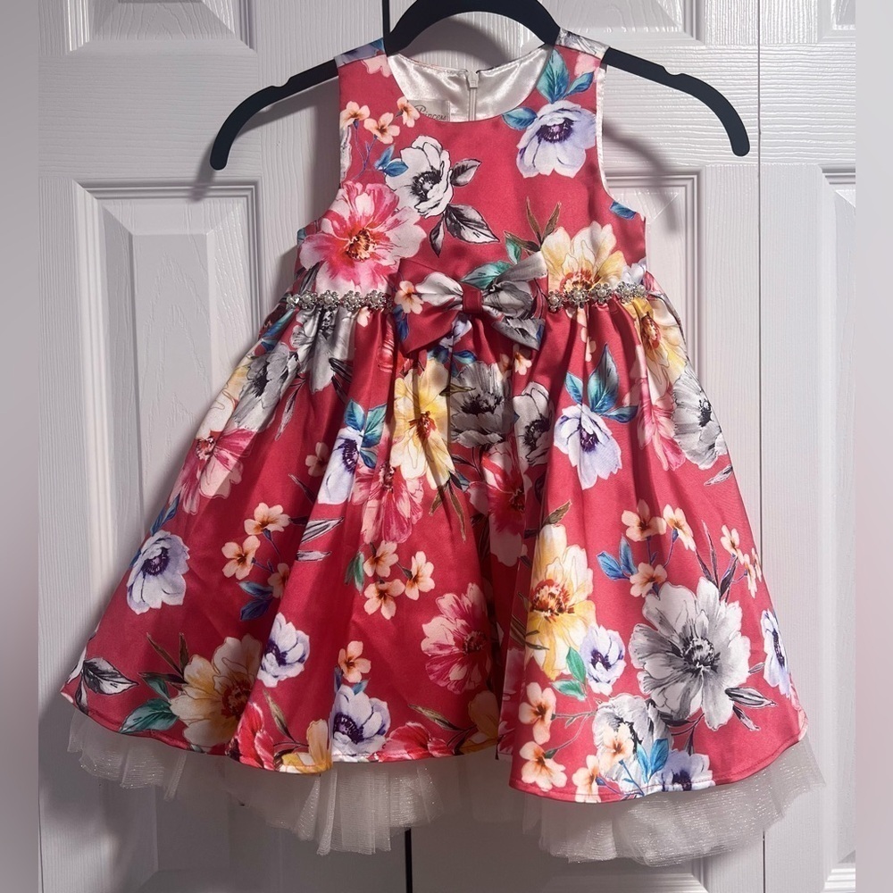 Girls Couture Princess Floral Sleeveless Formal Dress With Tulle